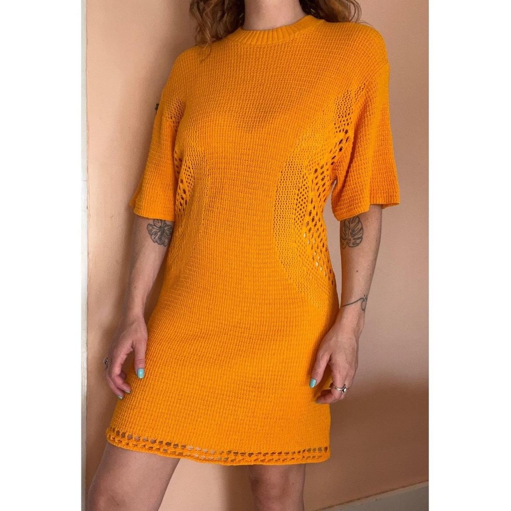H&M Trend Conscious Orange Crochet Knit Organic Cotton Dress Size XS NWT